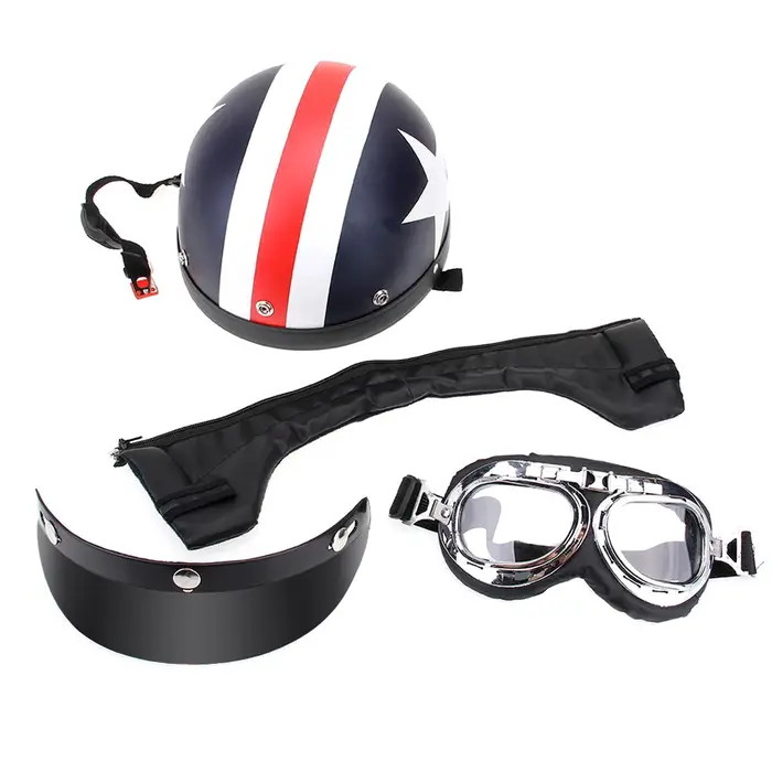 Casque de tourisme pour scooter, demi-casque ouvert avec lunettes, visière, écharpe, casque de touri