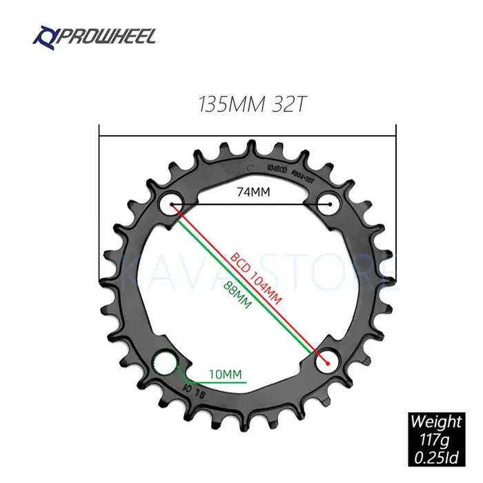 Prowheel 104BCD plateau rond vtt vélo 32T 34T 36T 38T 40T roue à chaîne large étroite vélo de montag
