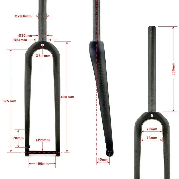 Fourche de vélo de gravier en carbone rigide pour pneus larges 700x55C
