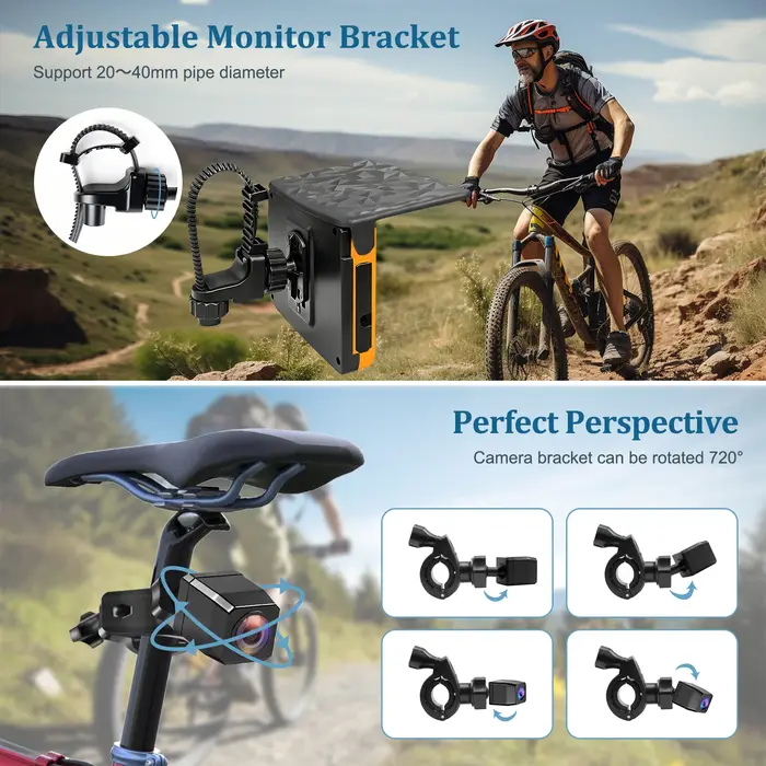 Caméra de recul pour vélo 1080P avec écran HD 5 pouces