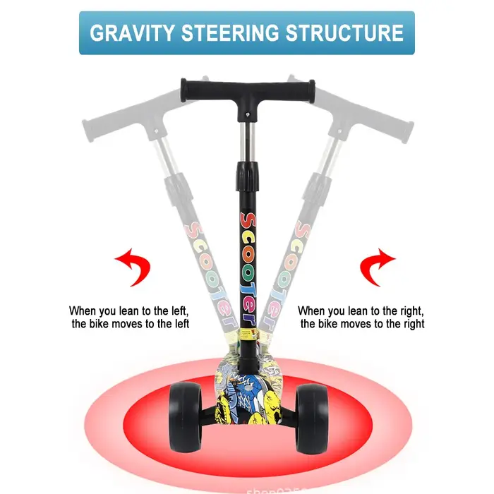 Trottinette Pliante à 3 Roues avec LED pour Enfant, Vélo d'Équilibre Réglable, Planche à Roulettes, Jouet de dehors