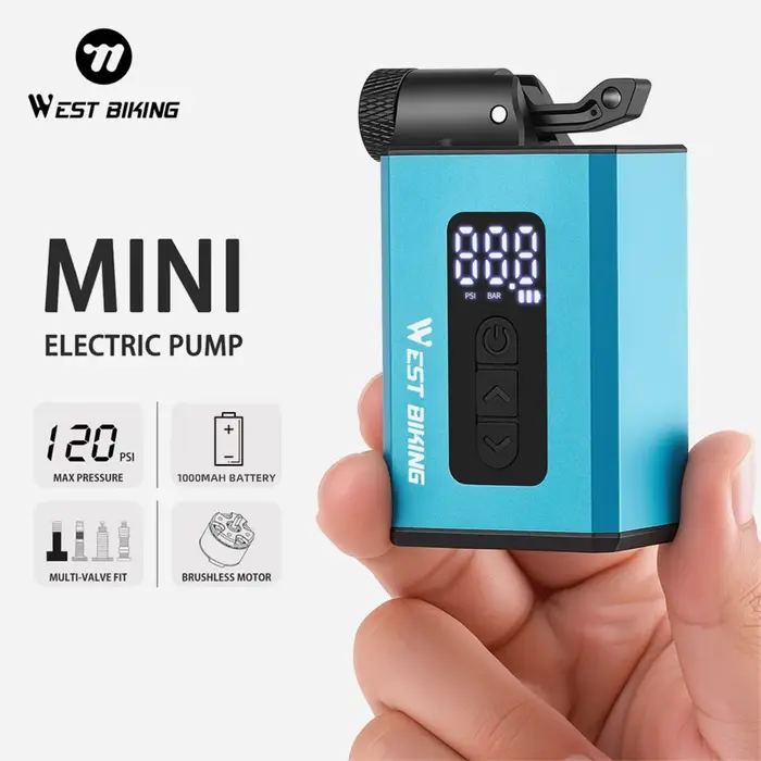 Pompe à vélo électrique WEST BIKING, 4 embouts, valve Clik, compresseur d'air portable, 120 PSI, affichage numérique, moteur sans balais, vélo de route