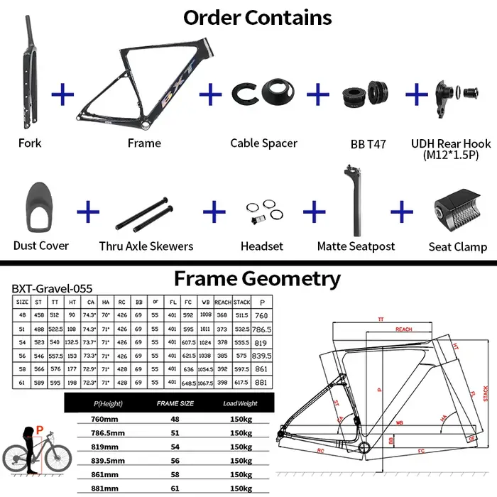 Cadre de vélo de gravier en fibre de carbone BXT T1000