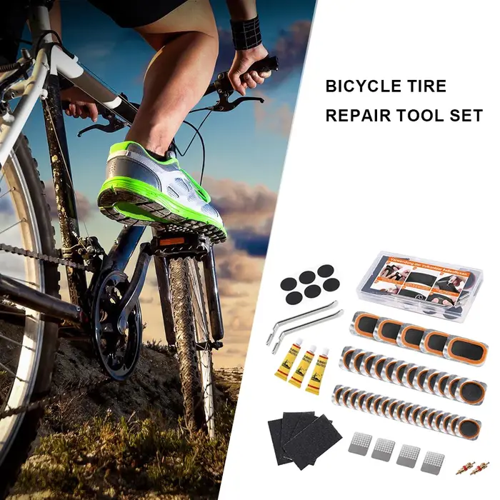 Kit de réparation de pneus de vélo avec colle vulcanisante et patchs
