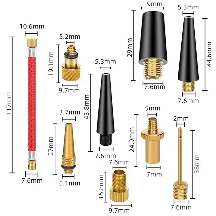 Kit d'adaptateur d'aiguille et de tuyau d'air pour gonfleur de pneus de vélo