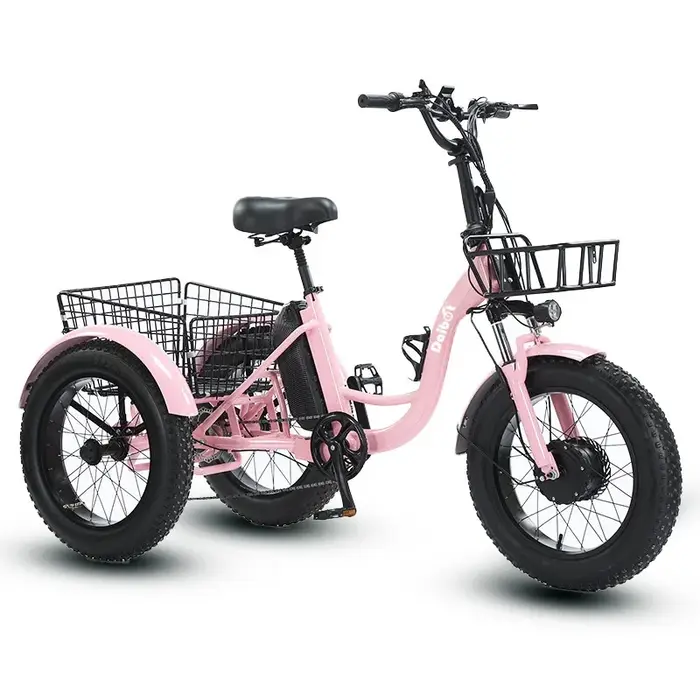 Tricycle électrique rose à gros pneus