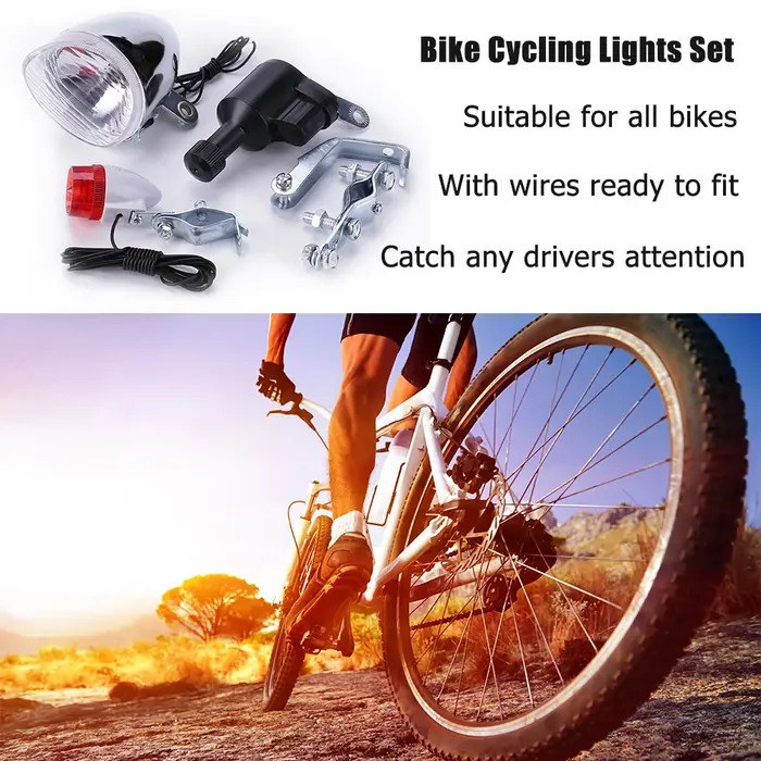 Ensemble de lumières dynamo pour vélo, sécurité, sans piles, phare avant et arrière