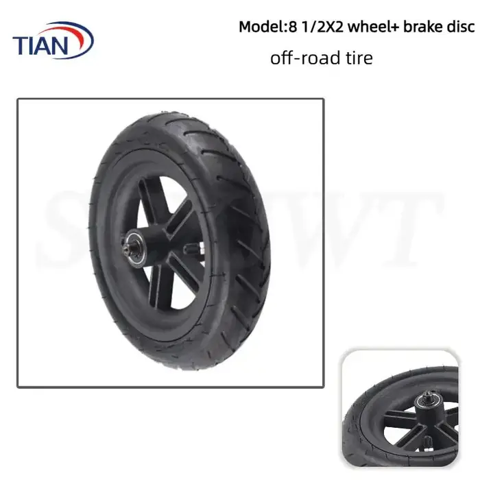 Pièces de réparation pour trottinette électrique : Pneu arrière ABVE-8 1/2X2, Roue en caoutchouc plein avec jante pour trottinette électrique 8 1/2X2