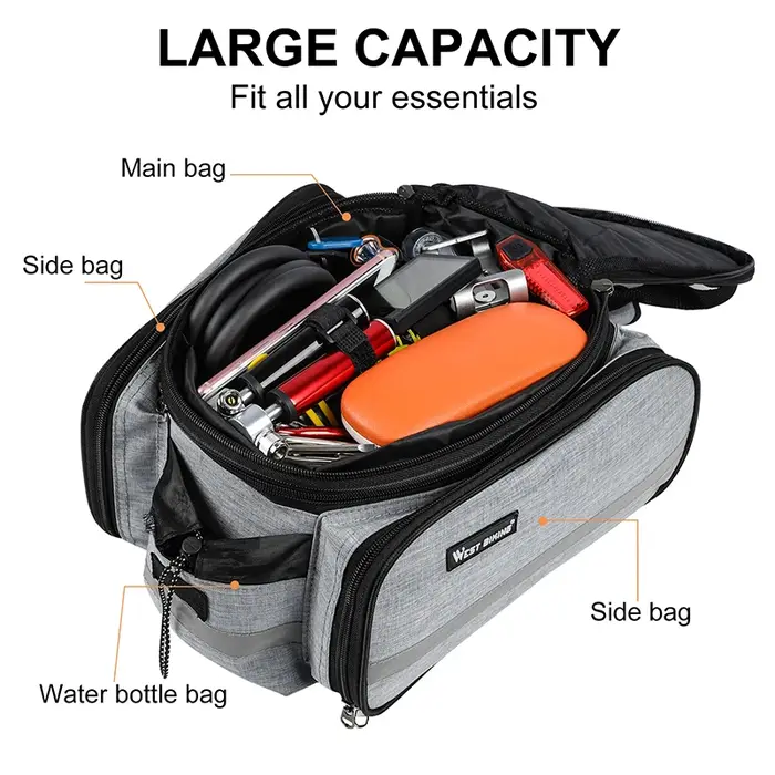 WEST BIKING – sac de rangement arrière pour vélo, grande capacité 15-20l, pour vtt, vélo de route, bagages de voyage, sacs de rangement, sacoches de coffre, sac à main à bandoulière