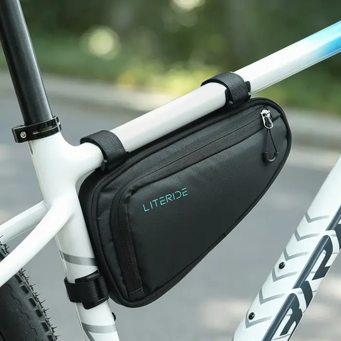 LITERIDE 1.2L Sacoche de vélo à poches latérales en sergé ToxturoTube, sac triangulaire, sac réfléchissant pour une utilisation sans contact, accessoires de vélo