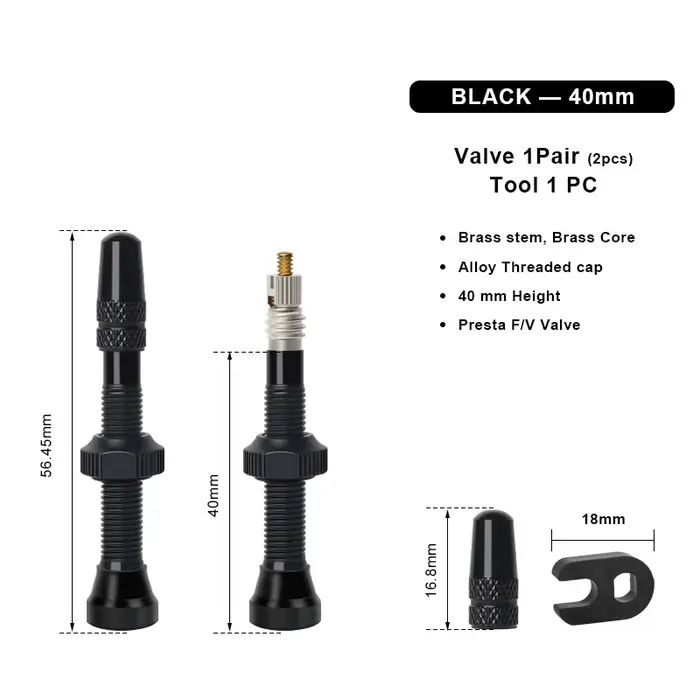 Valve tubeless pour vélo 40/60 mm F/V Presta, usinée CNC, anodisée, pour pneus de VTT et de vélo de