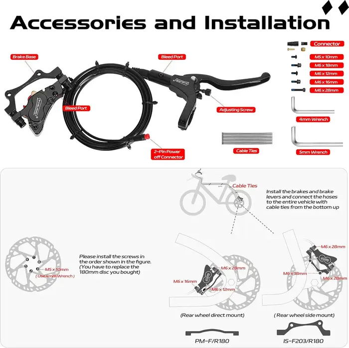 DYISLAND 4 pistons e-bike frein à disque hydraulique arrière droit ensemble unique ou avant gauche