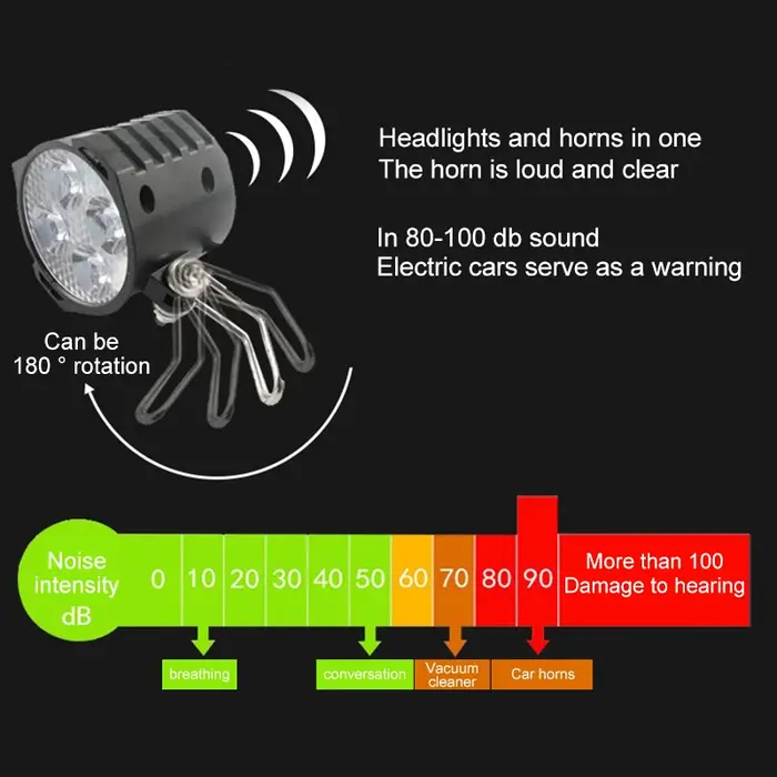 E-bike 12V 24V 36V 48V 60V 72V vélo électrique lumière avec klaxon étanche IPX4 phare klaxon ensemble avant klaxon ensemble
