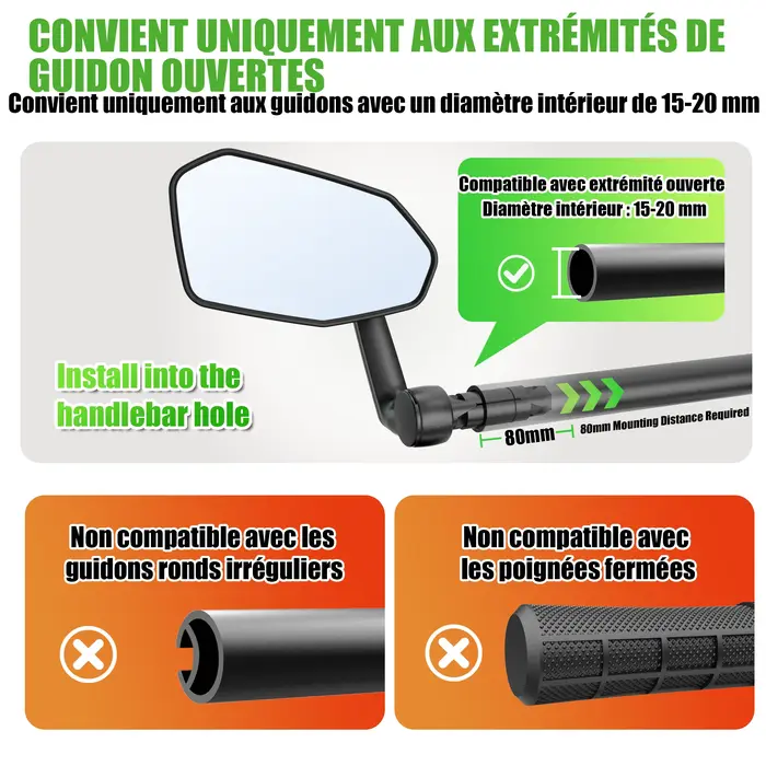 Miroir de vélo réglable RBRL 360° anti-vibration