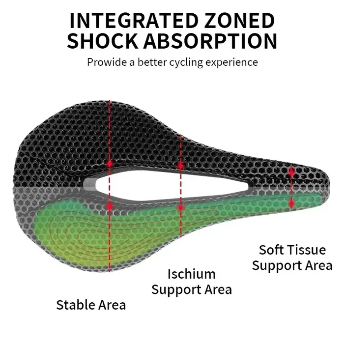 Selle de vélo de route imprimée en 3D respirante en nylon et PVC pour triathlon et vtt confort haute performance
