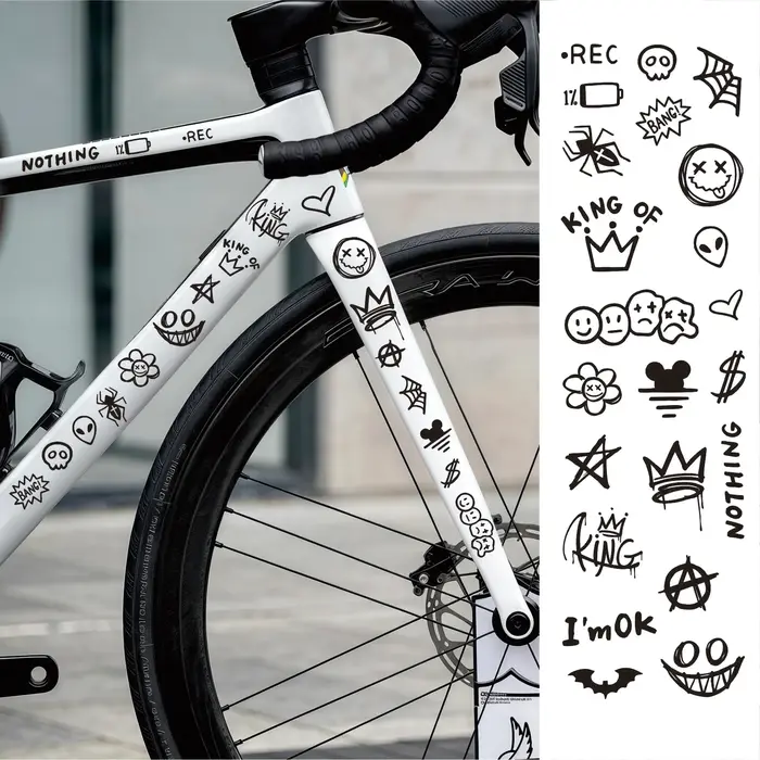 Autocollants en vinyle imperméables, autocollants mignons de style graffiti pour le tube supérieur du vélo de route, personnalisation DIY pour le cyclisme