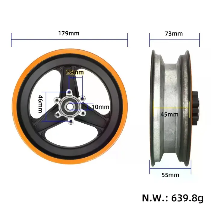 Roue avant en alliage d'aluminium pour trottinette électrique Kukirin G3