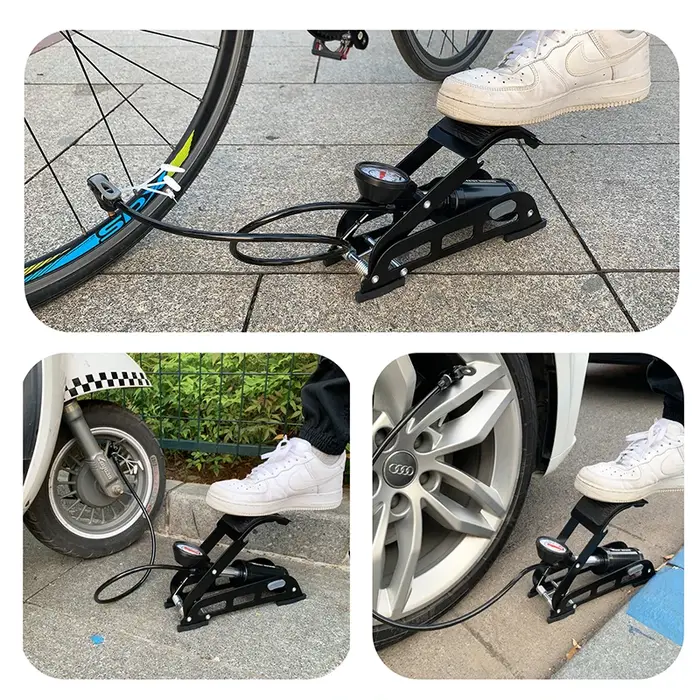 Pompe à pied haute pression WEST BIKING à double cylindre 170 PSI avec manomètre pour moto et vélo