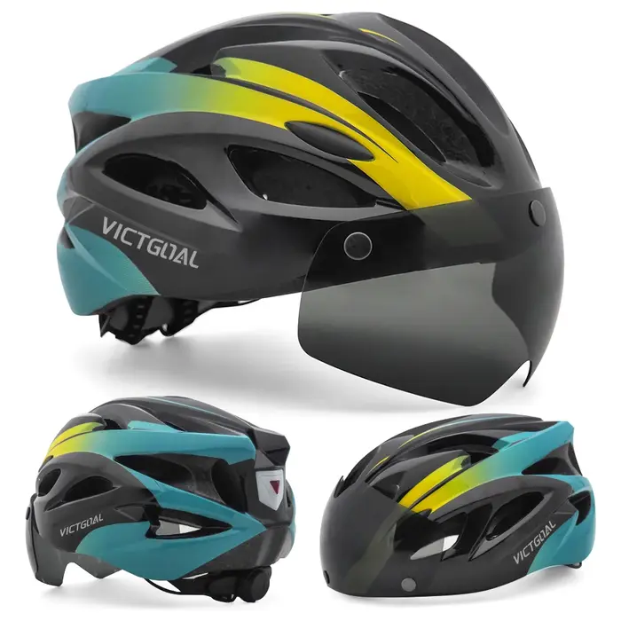 VICTGOAL Herren Fahrrad Helm Rückleuchte Magnetische Brille UV400 Linse Sonnenblende