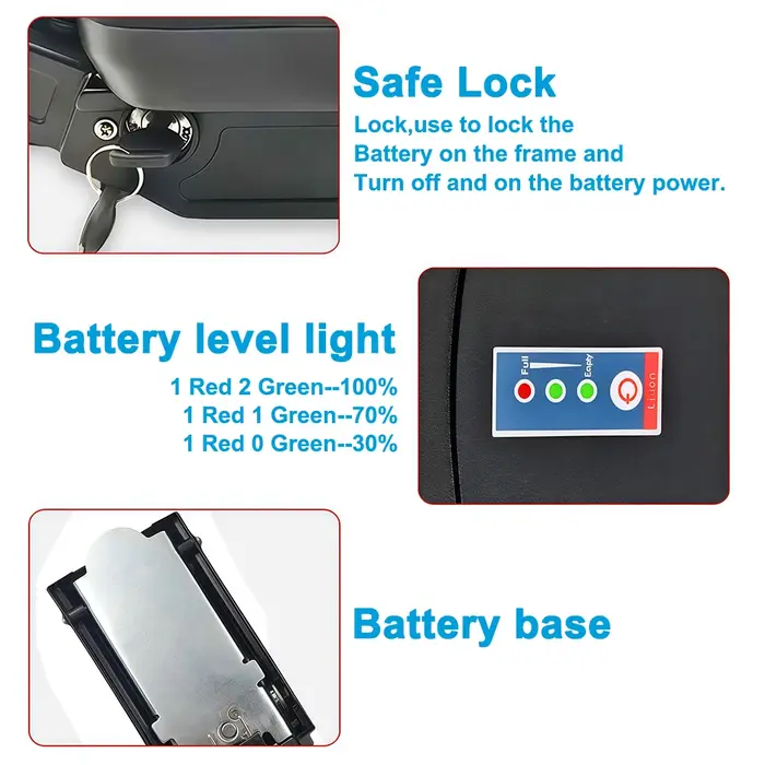 Batterie de vélo électrique 24V 36V 48V, boîtier Frog, pack de batterie de vélo 10Ah 10.4Ah 13Ah, batterie lithium-ion, batterie de vélo pliable
