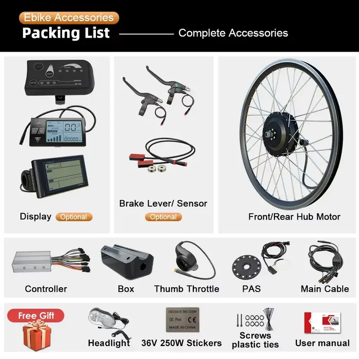 Kit de conversion de vélo électrique 36V 48V 250W 350W 500W