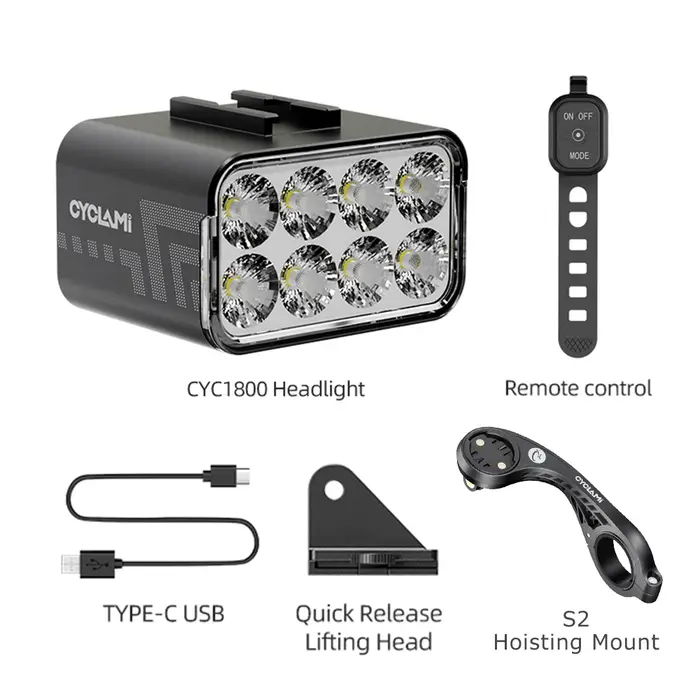 Phare de vélo de levage à distance sans fil 1800 Lumens lampe frontale