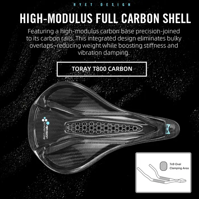 Selle de vélo RYET en carbone imprimée en 3D 145/155MM 190g 7*9 pour hommes et femmes