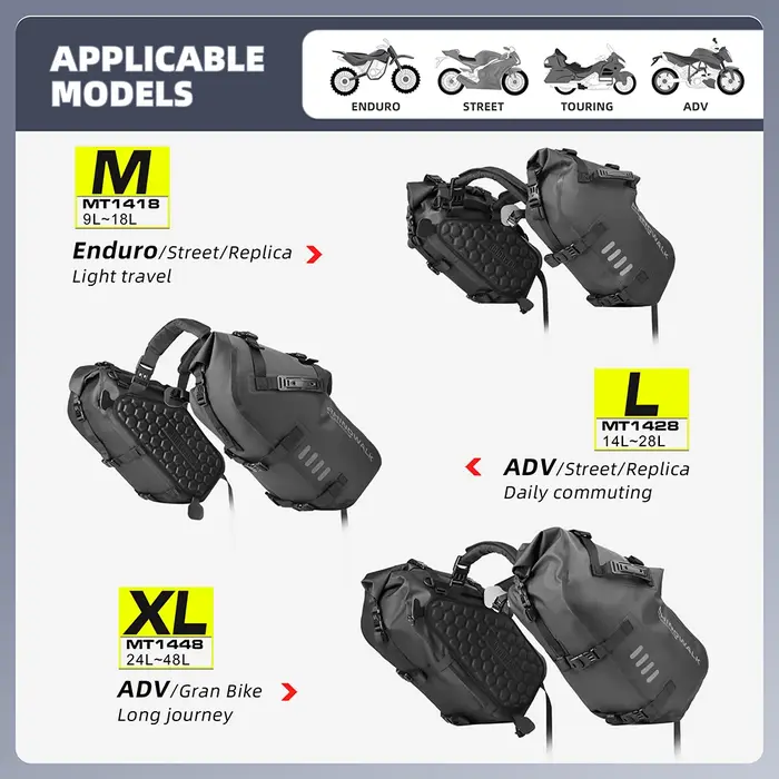 Rhinowalk 2 pièces sacoche latérale de selle de moto 18L/28L/48L étanche universelle moto équitation bagages stockage sac de voyage