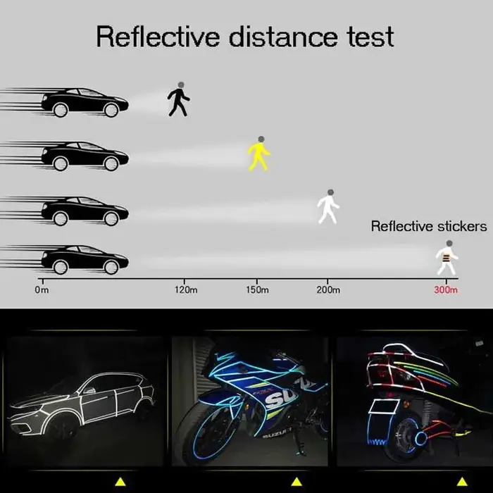 1 cm * 8 m autocollants de vélo bande réfléchissante fluorescente vtt bandes