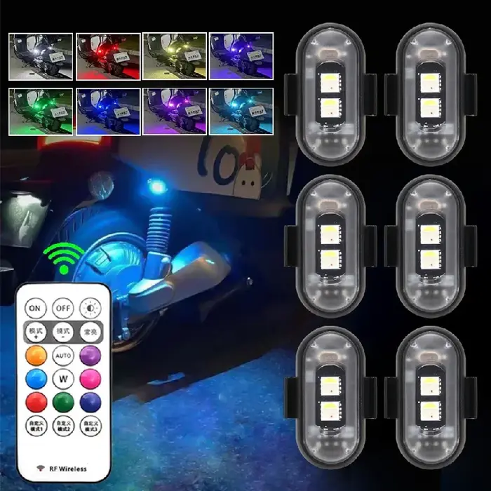 Feux stroboscopiques LED RGB pour scooter, feux de positionnement LED sans fil pour vélo, accessoires d'éclairage d'avertissement pour avions, hélicoptères