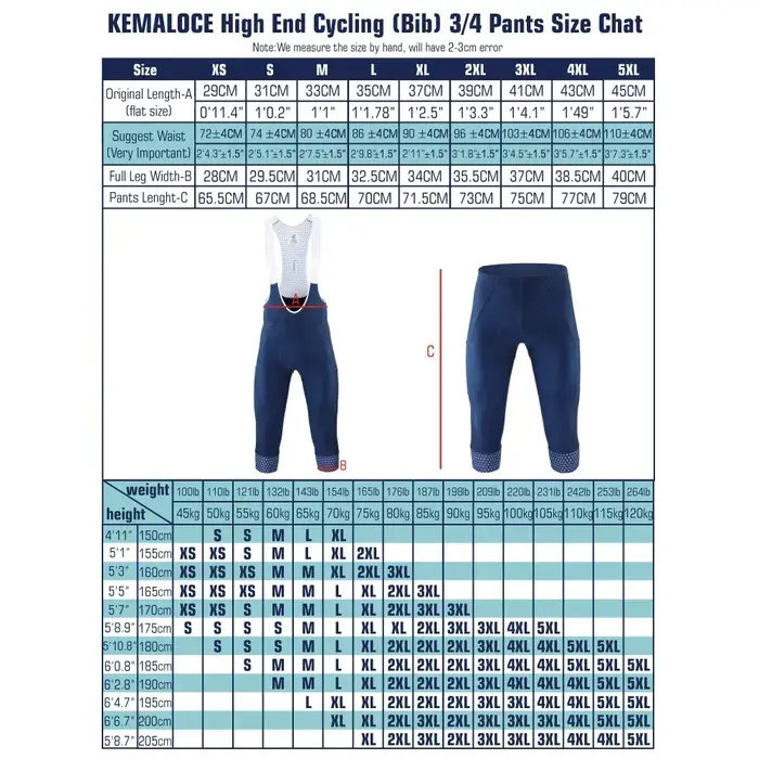 KEMALOCE hommes cyclisme 3/4 pantalons Shorts blanc bleu/noir/gris 5D Gel Pad vtt vélo bavoir pantal