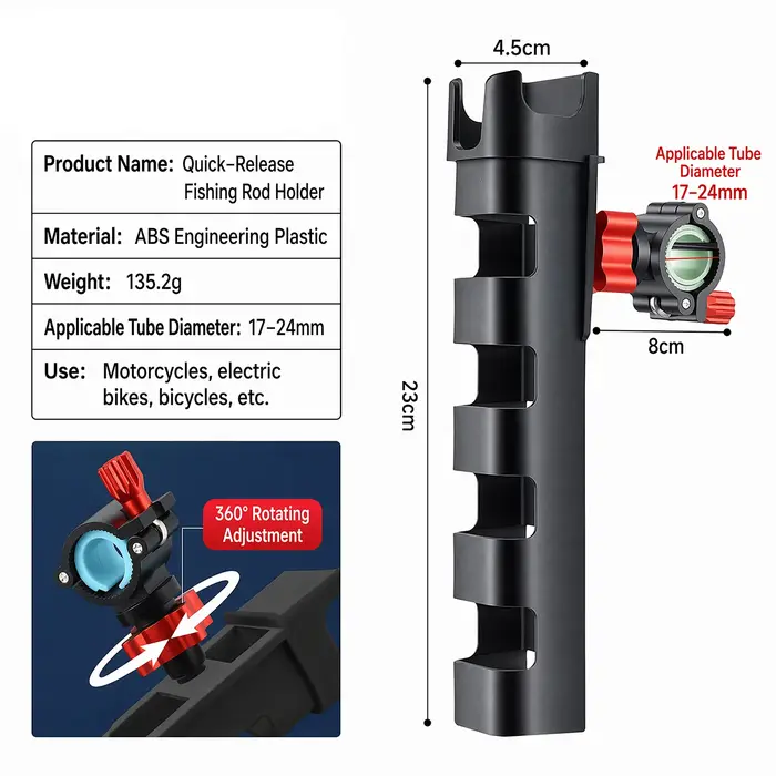 Support de canne à pêche pour porte-bagages de vélo, fixation sur poteau, 360° °   Supports de canne