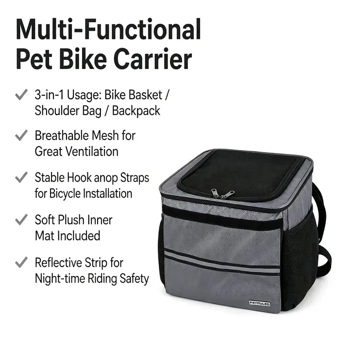 Panier de vélo pour petits et moyens animaux de compagnie avec filet respirant, panier de vélo amovible pour guidon avant pour faire du vélo avec votre chien