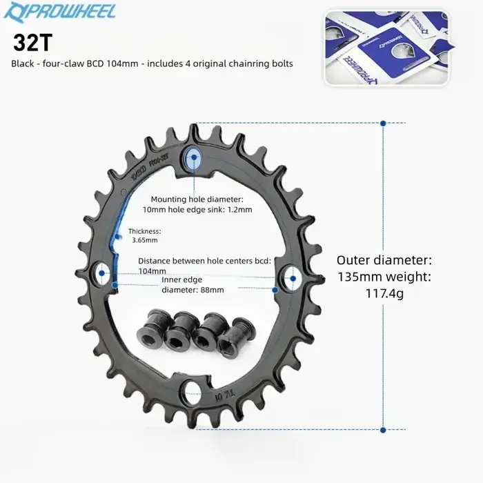 PROWHEEL 32T 34T 36T 38T 40T roue de chaîne de pignon de vélo vtt 104BCD plateau rond partie de vélo