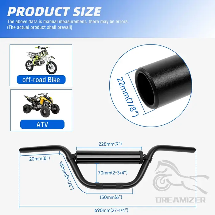 Guidon 7/8 pouces pour moto RUTU amélioré universel barre de poignée de vélo de saleté avec coussin