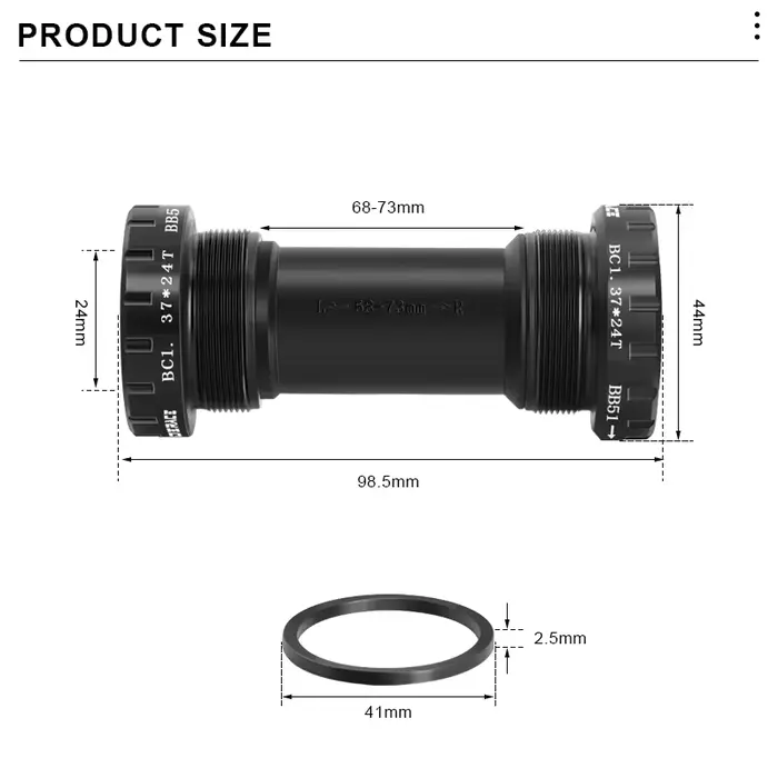 RIDERACE support de pédalier de vélo roulement scellé 24MM BB SET BC1.37-24T BB51 BB52 filetage 68-73mm pour arbre central de VTT