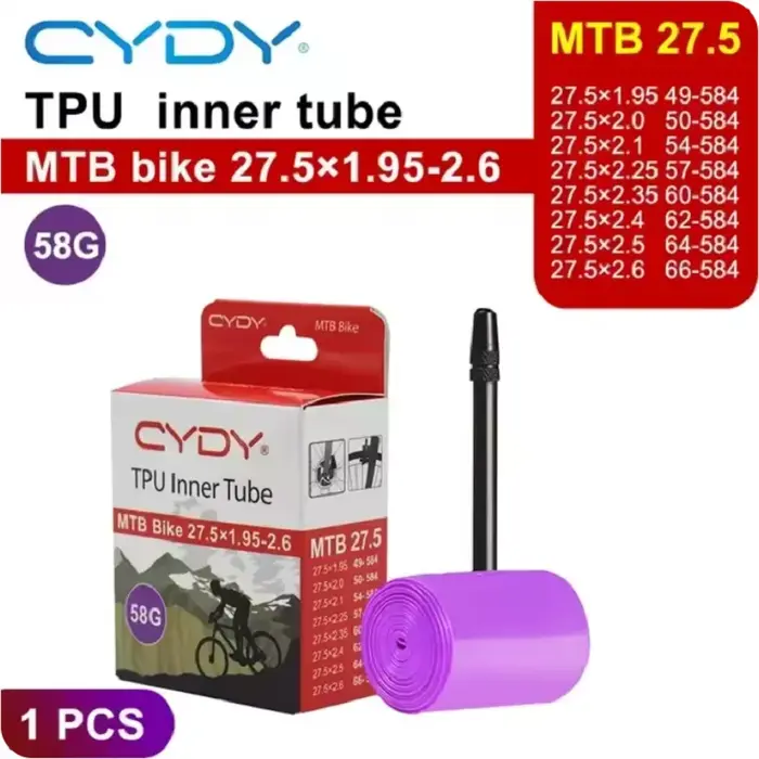 Chambre à air de vélo VTT CYDY TPU ultralégère 29 26 27.5 29x1.95 2.0 2.1 2.2 2.3 2.4 2.5 2.6 Pneu