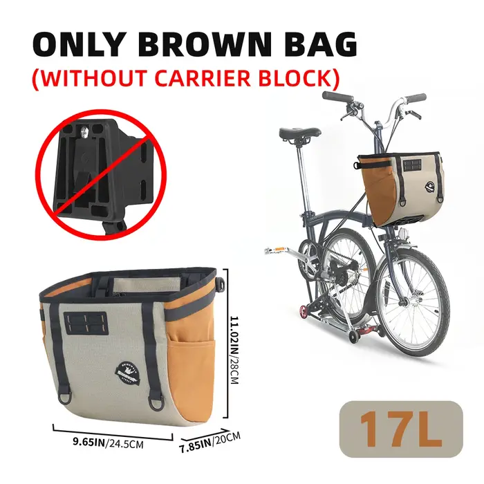 Sac de guidon Rhinowalk pour Brompton en polyester pliable capacité 17L 24L pour transport urbain quotidien et sport avec cadre de support caché