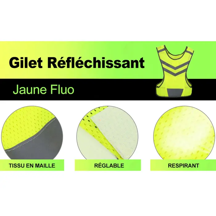 Gilet de sécurité réfléchissant réglable haute visibilité pour les Sports de plein air cyclisme course randonnée