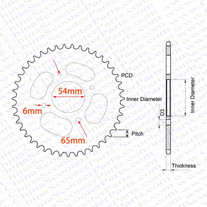 Pignon arrière 25H 55 65 80 89 dents 55T 65T 80T 89T 54MM pour Razor EVO x-treme IZIP E Scooter à gaz Mini Moto