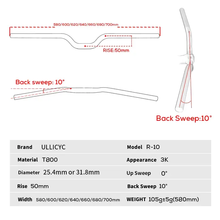 ULLICYC guidon de vélo pliant Ultra léger guidon BMX guidon pour enfants rehaussant 25.4mm/31.8mm 3K