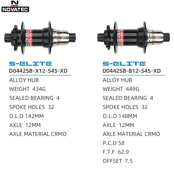 Moyeu arrière NOVATEC MTB HG XD MS Cube 72 clics pour VTT
