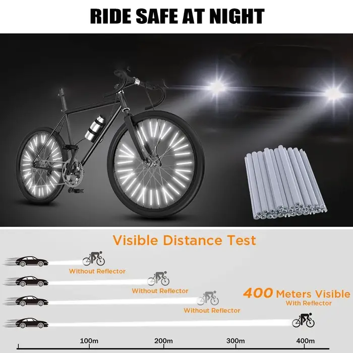 Réflecteurs de rayons de vélo en plastique réfléchissant pour vélos de montagne et de route haute visibilité en Indigo Argent ou Rouge