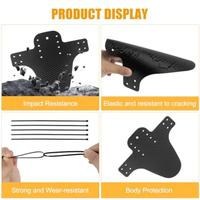 Ailes de garde-boue universelles en fibre de carbone pour VTT avec 12 attaches pour freins à disque et mini moyeux protection avant et arrière pour vélo tout terrain