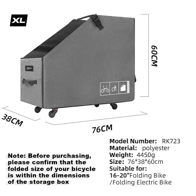 Boîte de rangement pliable pour vélo Rhinowalk avec roue à dégagement rapide