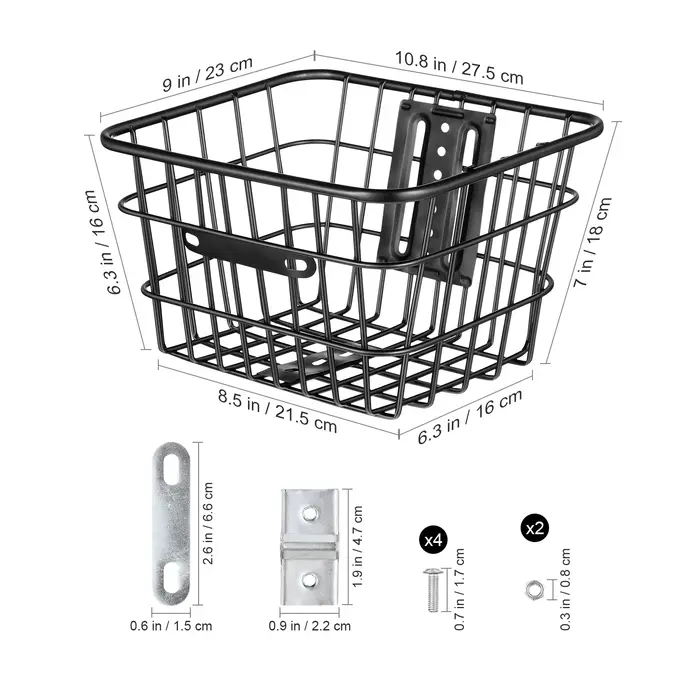 Panier avant en fil de fer noir robuste pour guidon de vélo avec grande capacité de charge pour transporter livres sacs et objets lourds