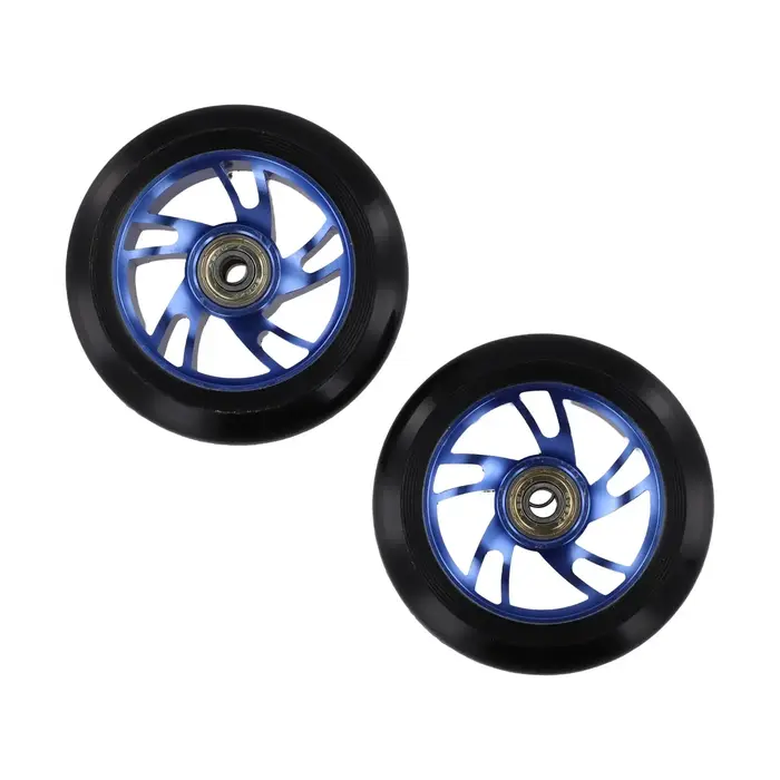 2 roues de trottinette acrobatique bleues de 100 mm avec moyeu en alliage d'aluminium