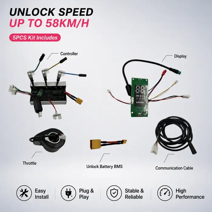 Kit de Contrôleur de Trottinette Électrique jusqu'à 58 km/h pour Xiaomi 4 Lite 2ème Génération – Déverrouillage de la