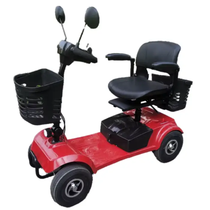 Trottinette de mobilité pliante à 4 roues légère pour personnes âgées/adultes 350W 24V Scooter électrique avec siège et panier rouge