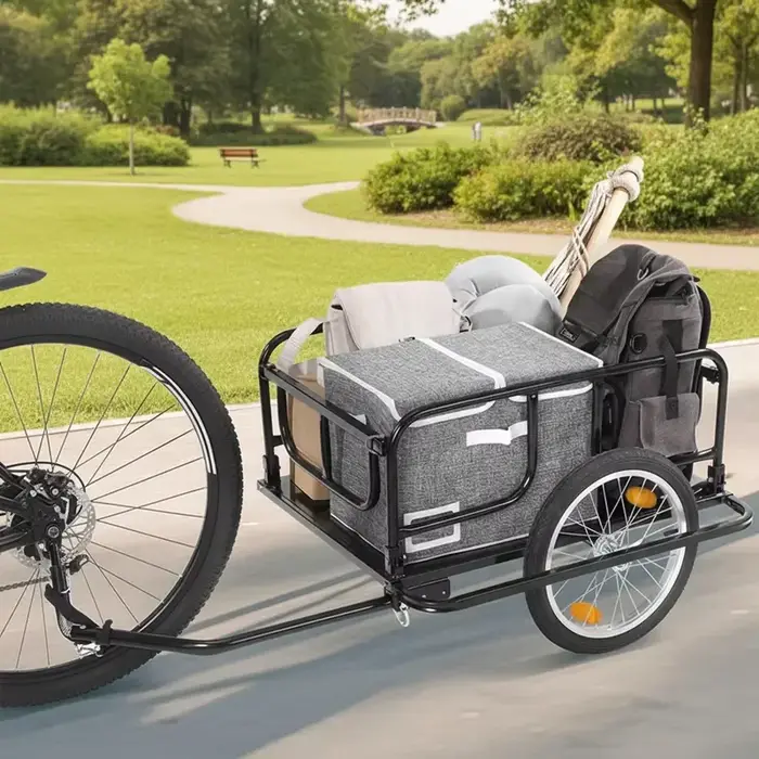 Remorque de vélo LW pliable et détachable, mini-caravane, charge 50 kg, pneus gonflables 16 pouces, 